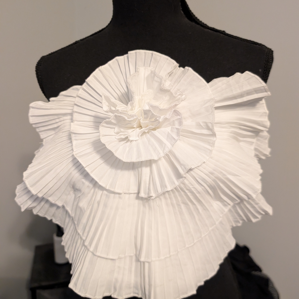 White Pleated Ruffle Top